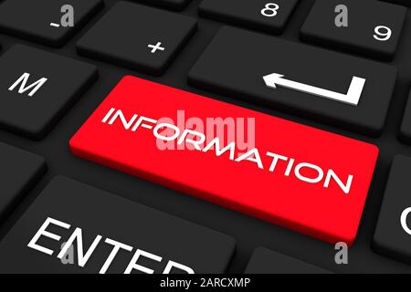 Rendu tridimensionnel. Clavier noir avec touche d'information , contexte du concept d'entreprise et de technologie Banque D'Images