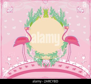 Résumé carte avec des flamants roses Banque D'Images