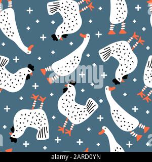 Motif sans couture avec de jolis poulets et oies Illustration de Vecteur