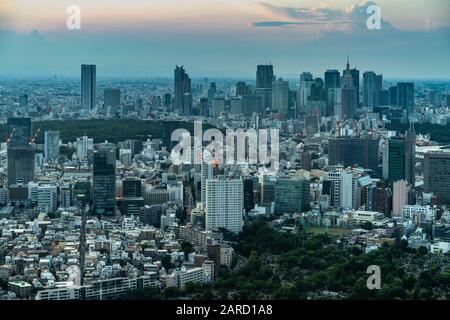 Gratte-ciel et gratte-ciel de Tokyo au coucher du soleil depuis la terrasse d'observation de la tour Mori, Japon Banque D'Images