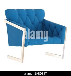 Chaise matelassée bleu doux sur fond blanc. rendu tridimensionnel Banque D'Images