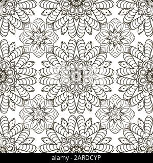 Doodle image transparente. Mandala, répétitions circulaires. Blanc et noir Illustration de Vecteur