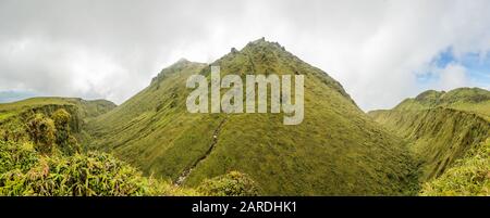 Panorama sur la colline du volcan vert du mont Pelée, Martinique, département français d'outre-mer Banque D'Images