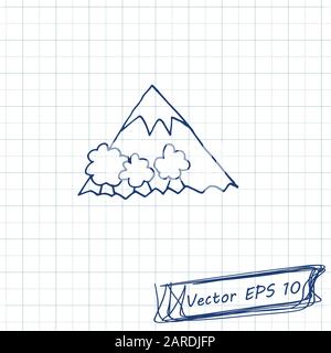 Style du dessin pour enfants. Dessin de Doodle sur une feuille d'ordinateur portable. Montagne. Contour Illustration de Vecteur