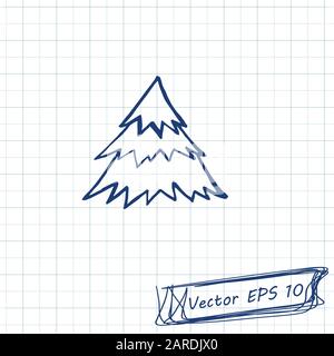 Style du dessin pour enfants. Dessin de Doodle sur une feuille d'ordinateur portable. Arbre de Noël. Contour Illustration de Vecteur