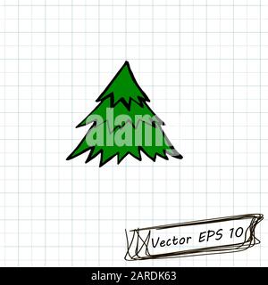 Style du dessin pour enfants. Dessin de Doodle sur une feuille d'ordinateur portable. Arbre de Noël Illustration de Vecteur