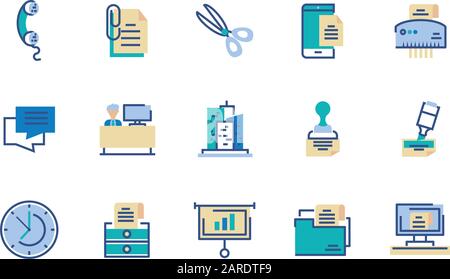 Icon Set design, objets d'affaires Bureau de travail de la main-d'entreprise Offres d'emploi et de la communication thème Vector illustration Illustration de Vecteur