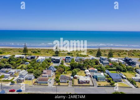 Photo aérienne captivante de la plage d'Otaki en Nouvelle-Zélande Banque D'Images