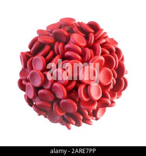 Globules rouges regroupés sur fond blanc. Illustration tridimensionnelle, image conceptuelle. Banque D'Images