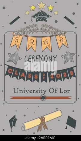 Cérémonie de remise des diplômes annonce. Classe de 2018. Style rétro. Style ancien sur fond de papier. Illustration de Vecteur