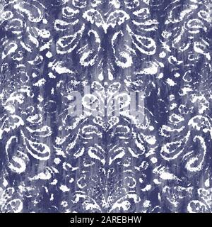 Damask indigo bleu marine effet teint modèle marine usé Illustration de Vecteur