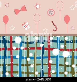 Cute Frame Fille en rose avec des ballons de fête, bow, cadeau, des bonbons et des étoiles. Vector Illustration Illustration de Vecteur