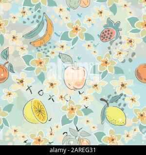 Modèle sans couture avec Mignon de fruits. Style scandinave. Vector Illustration Illustration de Vecteur