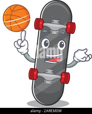 Une photo de mascotte de personnage de dessin animé de skateboard jouant au basket-ball Illustration de Vecteur