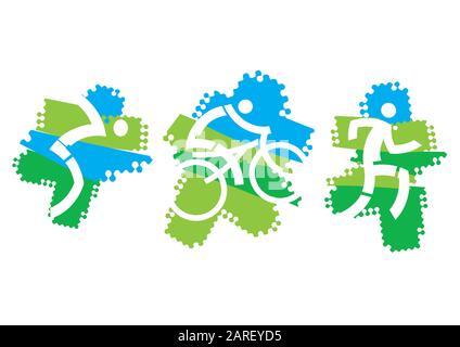 Icônes de triathlon sur fond de grunge. Icônes cycliste, nageur et coureur sur l'arrière-plan du grunge. Vecteur disponible. Illustration de Vecteur