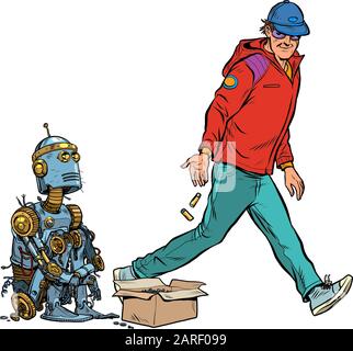 Le robot sans abri Beggar demande des alms Illustration de Vecteur