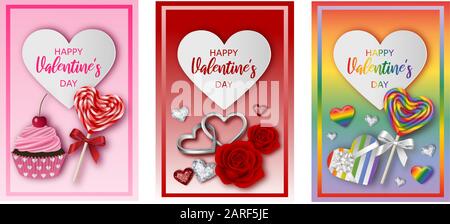 définissez les cartes de vœux ou les affiches de saint-valentin Illustration de Vecteur