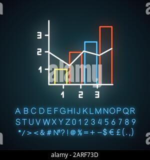 Icône de néon à tableau mixte. Histogramme vertical avec éléments linéaires. Tableau d'informations. Schéma. Marketing. Signe lumineux avec alphabet, chiffres et s. Illustration de Vecteur