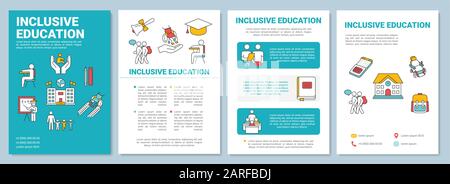 Modèle de brochure de formation incluse. Programme d'apprentissage pour les personnes handicapées. Brochure, livret, impression de brochure, couverture avec icônes linéaires. Mises en page vectorielles pour Illustration de Vecteur