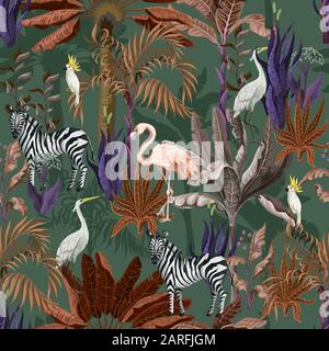 Modèle sans coutures avec des animaux tropicaux dans la jungle. Vecteur. Illustration de Vecteur