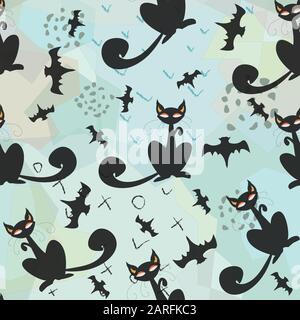 Motif Halloween transparent avec les chats et les chauves-souris. Super pour wall art design, Papier de cadeau, l'emballage, tissu, textile, etc. Vector Illustration Illustration de Vecteur