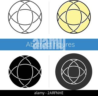 Icône de courbe polygonale fermée. Figure géométrique ronde. Cercle traversé par des courbes. Badge simple. Forme abstraite. Forme isométrique. Conception plate, linéaire et Illustration de Vecteur