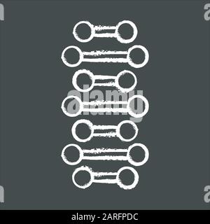 Icône de craie des chaînes en spirale d'ADN. Points connectés, lignes. Désoxyribonucléique, hélice d'acide nucléique. Brin spiralé. Chromosome. Biologie moléculaire. Code génétique. Illustration de Vecteur