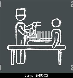 Icône craie pour prothèses. Procédure médicale non chirurgicale. Médecin, patient. Amputé sans membre. Prothèse mécanique de jambe. Traitement des blessures. Aide pour ve Illustration de Vecteur