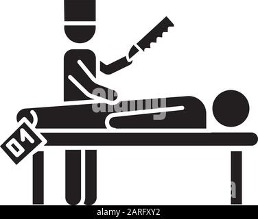 Icône glyphe d'autopsie. Désambiguisation. Patient décédé. Cadavre avec étiquette. Corps en morgue. Cause de décès. Procédure médico-légale. Symbole silhouette. Neg Illustration de Vecteur