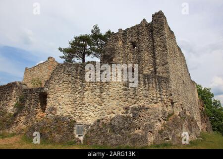 Burgruine Lichtenegg, Überrest einer hochmittelalterlichen Adelsburg über dem gleichnamigen Dorf Lichtenegg, Gemeinde Birgland, Landkreis Amberg-Sulzb Banque D'Images