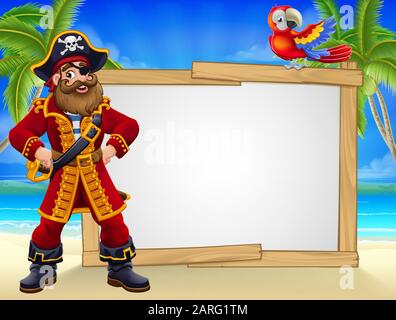 Pirate Captain Beach Sign Cartoon Illustration de Vecteur