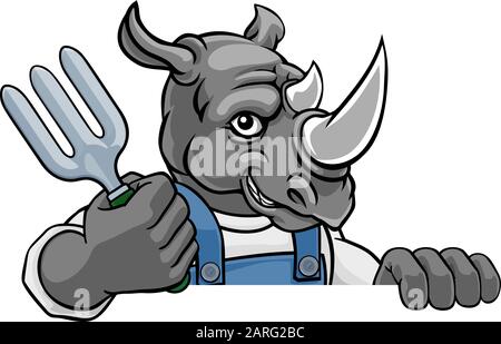 Rhino jardinage jardinier mascotte animale Illustration de Vecteur