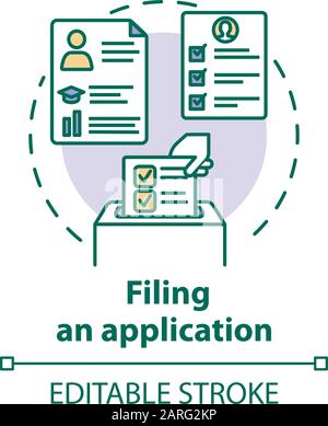 Remplissage d'une icône de concept d'application. Soumission de documents. Service de recrutement. Candidat pour l'illustration d'une ligne mince de l'idée de poste vacant. Vecteur i Illustration de Vecteur