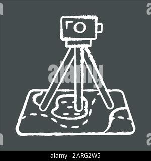 Icône de craie d'étude de champ. Matériel de recherche. Examen archéologique. Outil numérique sur la carte. Examen des terres. Inspection géologique. Données topographiques gath Illustration de Vecteur