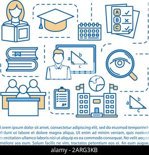 Icône du concept d'entrée à l'université avec texte. Etude pour l'éducation. Cours collégial, tests scolaires. Modèle vectoriel de page d'article. Brochure, magazine, librairie Illustration de Vecteur