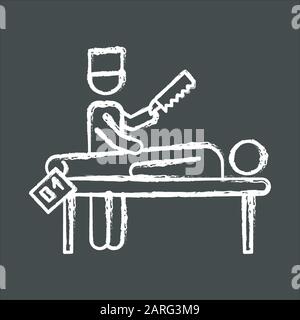 Icône de craie d'autopsie. Désambiguisation. Examen post mortem. Patient décédé. Cadavre avec étiquette. Corps en morgue. Cause de décès. Procédure médico-légale Illustration de Vecteur