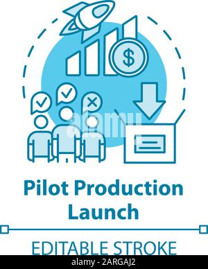 Icône du concept de lancement de la production pilote. Démarrage. Gestion stratégique. Équipe commerciale. Collaboration. Lancer une nouvelle illustration de la ligne fine de l'idée métier. Vec Illustration de Vecteur