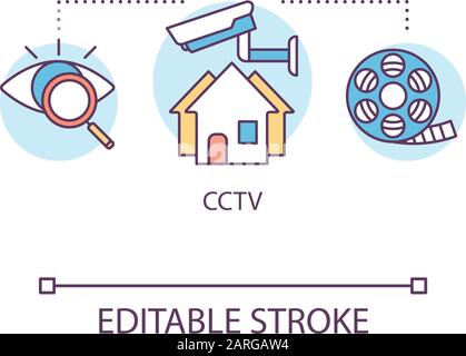 Icône de concept CCTV. Télévision en circuit fermé. Surveillance vidéo. Système de caméra de sécurité domestique. Illustration de la ligne fine de l'idée de surveillance à distance. Vecteur i Illustration de Vecteur
