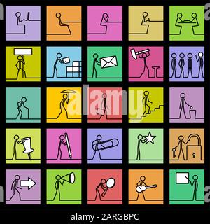 Signes-symboles sur les petits hommes d'affaires de lignes; Vous pouvez changer l'épaisseur des traits en lignes; Eps8 Illustration de Vecteur