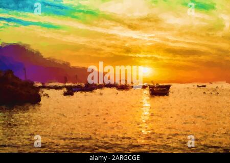 Lever du soleil sur la plage à Conca dei Marini Banque D'Images