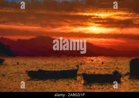 Lever du soleil sur la plage à Conca dei Marini Banque D'Images