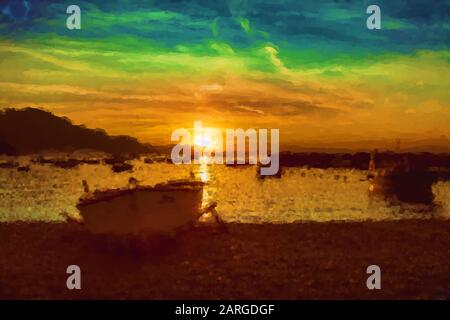 Lever du soleil sur la plage à Conca dei Marini Banque D'Images