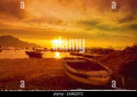Lever du soleil sur la plage à Conca dei Marini Banque D'Images