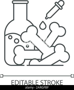 Icône linéaire d'analyse de laboratoire. Os anciens. Examen en laboratoire. Étude de chimie des fossiles. Paléontologie. Illustration de la ligne fine. Symbole de contour. Vect Illustration de Vecteur