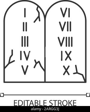 Dix Commandements Bible histoire linéaire icône. Lois bibliques écrites sur des comprimés de pierre. Légende religieuse. Illustration de la ligne fine. Symbole de contour. Vecteur iso Illustration de Vecteur