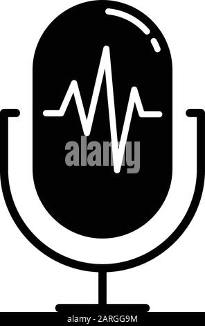Icône glyphe du processus d'enregistrement vocal. Soundwave, forme d'onde, haut-parleur. Signal vocal, accessoire de message vocal. Équipement d'enregistrement vocal. Symbole silhouette Illustration de Vecteur