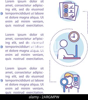 Icône de concept de projet universitaire avec texte. Étudier le calendrier. Essai de collège. Travailler sur un ordinateur portable. Modèle vectoriel de page d'article. Brochure, magazine, livre Illustration de Vecteur