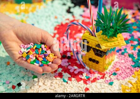 Nuremberg, Allemagne. 28 janvier 2020. Le bâtiment bloque Lego Points de Lego se trouvent sur une table pendant le nouveau salon de produits à la Foire internationale du jouet. Crédit: Daniel Karmann/Dpa/Alay Live News Banque D'Images