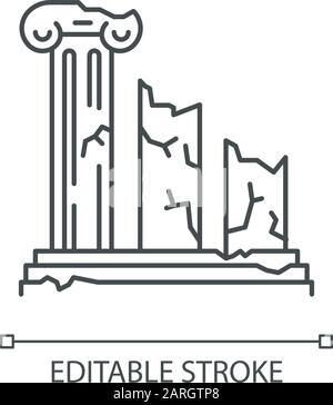 Icône linéaire ruines anciennes. Colonnes cassées. Piliers grecs. Villes perdues. Archéologie. Monuments historiques. Illustration de la ligne fine. Symbole de contour. Vecto Illustration de Vecteur