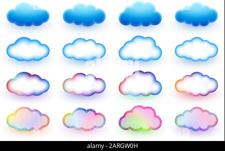 Les nuages forment différents signes ; éléments et symboles pour un motif de bannières météo ; pas de maillage ; ensemble d'icônes vectorielles 10 Illustration de Vecteur